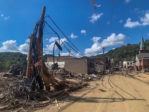 A photo of south main street with storm damage.
