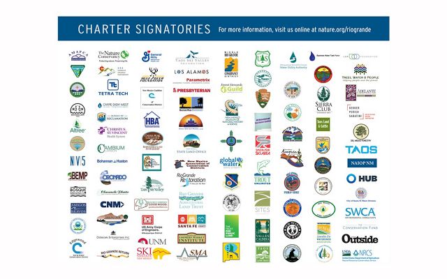 Graphic collage of 100 logos--all signatories for the Rio Grande Water Fund.