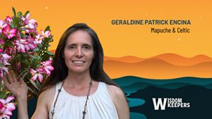 Geraldine Patrick Encina portrait showing her smiling and listing her background as Mapuche and Celtic.