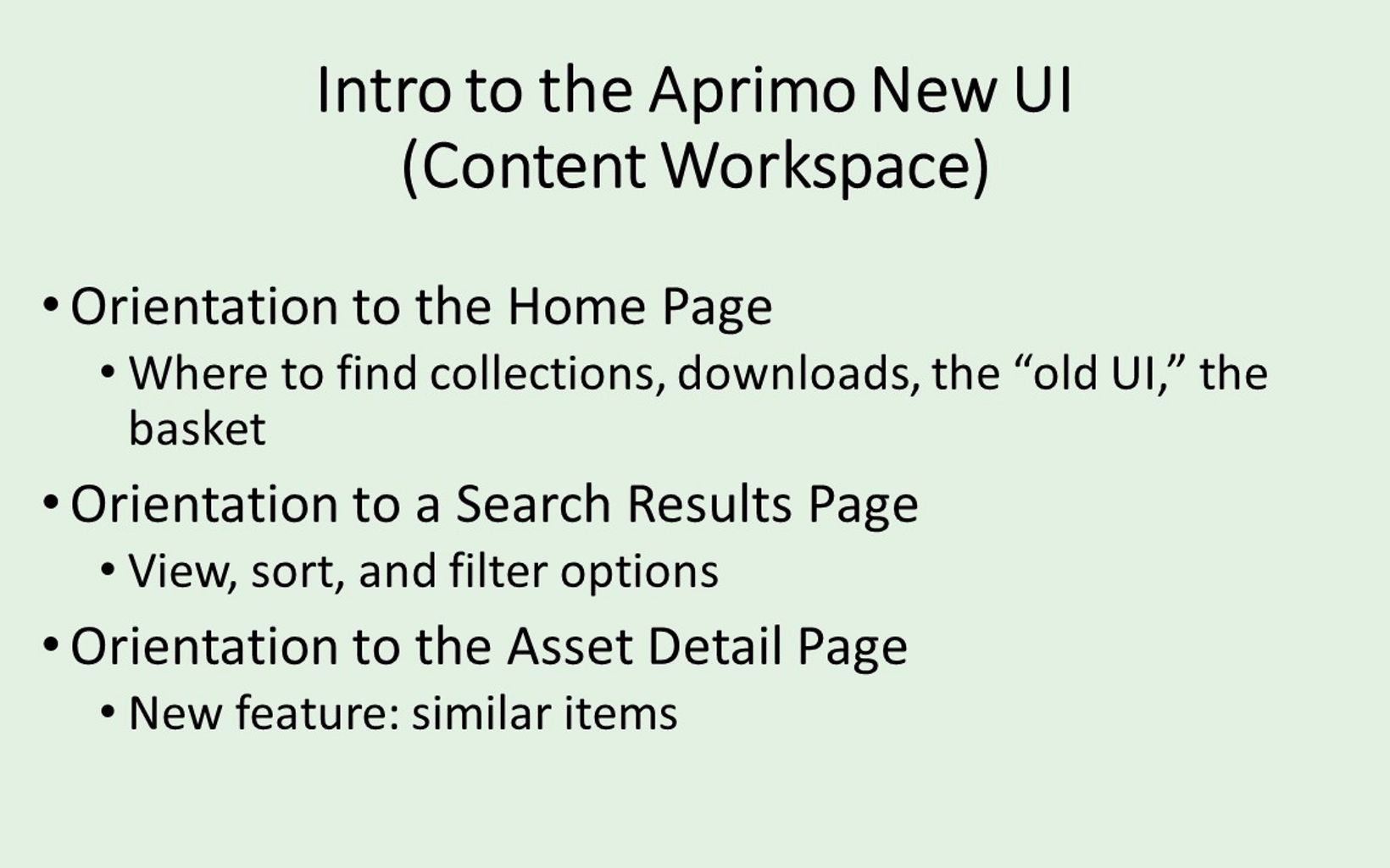 agenda for intro to new UI video