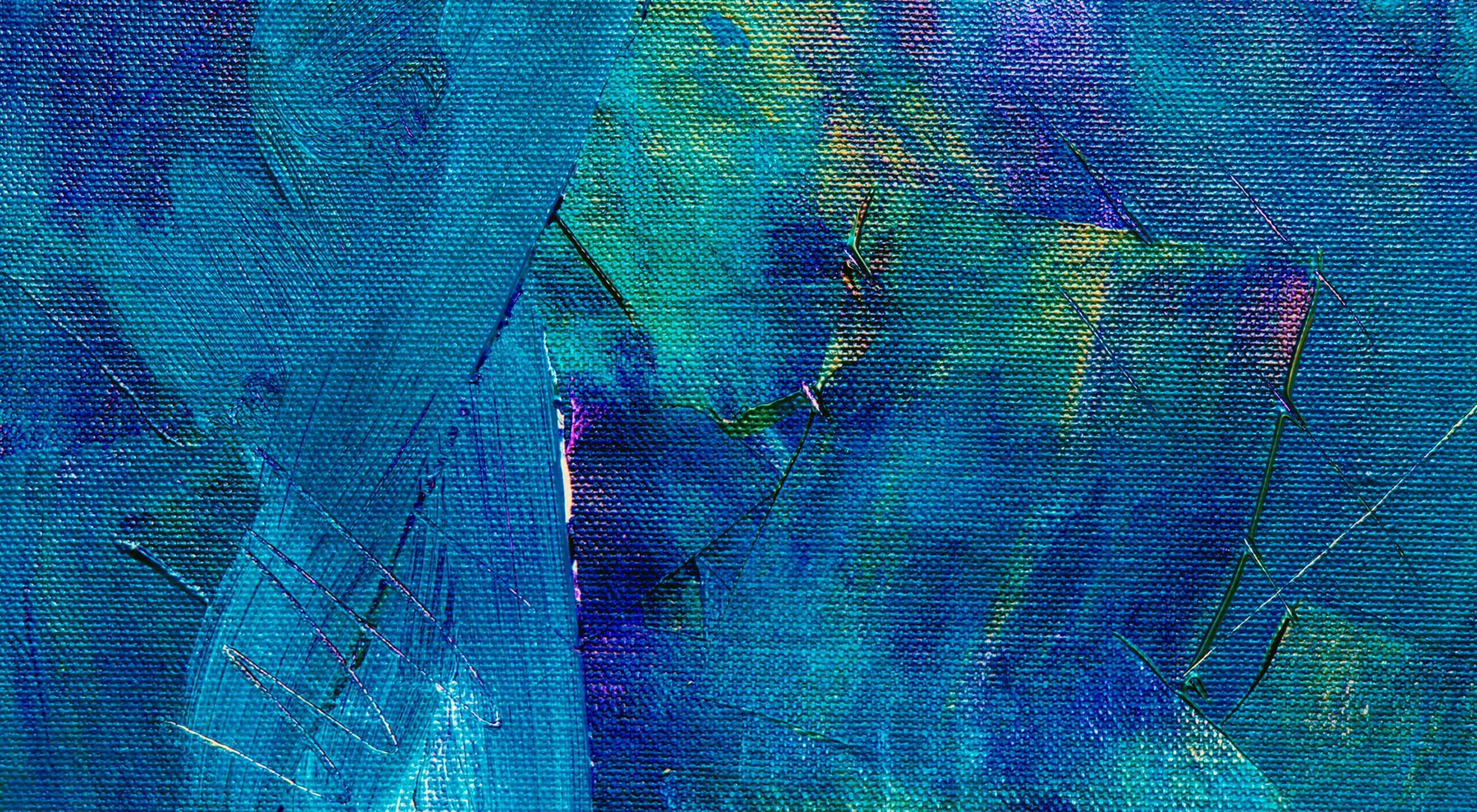 abstract painting blue with green brush strokes