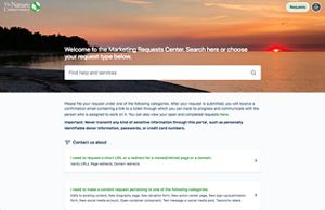 Screenshot of Jira Service Desk Marketing Requests Portal landing page