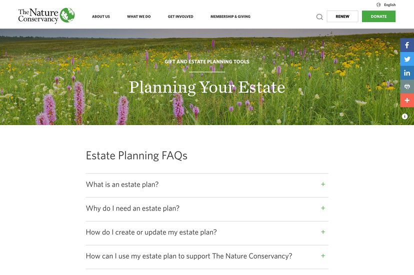 Planning Your Estate nature.org page capture