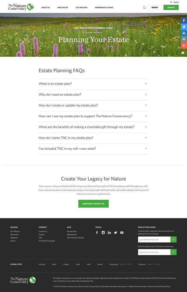 Planning Your Estate nature.org page capture