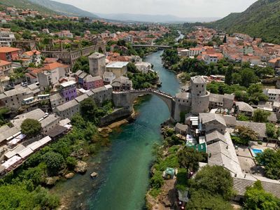 A river runs through Mostar, Bosnia and Herzegovina.