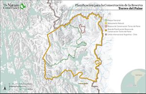 grafico de mapa de planificación para la conservación TNC y Explora en Reserva de la Biosfera Torres del Paine.