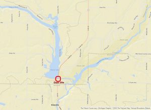 Map of the dam site near the Tobacco/Tittabawasse rivers. 