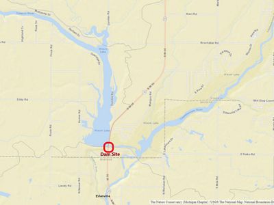 Map of the dam site near the Tobacco/Tittabawasse rivers.