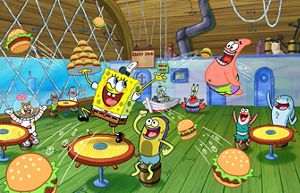 Bob Esponja e alguns de seus amigos na Fenda do Bikini.