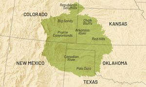 A map of an area that stretches across five states.
