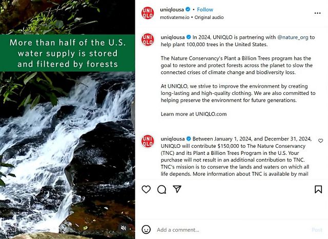 Instagram Post from UNIQLO USA with forest fact