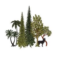A color illustration of a forest with trees from several different climates.