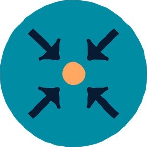 icon with four arrows pointing into center at a circle