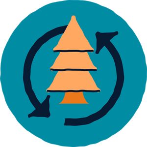 icon with a tree surrounded by two cyclical arrows