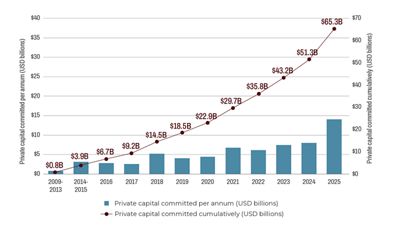 Chart showing the latest figures for private investment in nature globally.