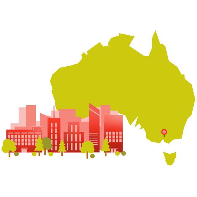 illustration with outline of australia and city skyline