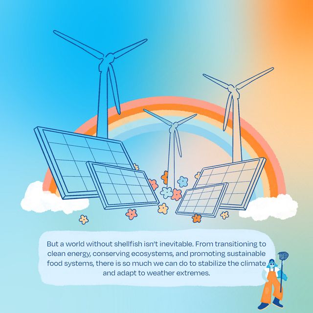 A drawing of solar panels and wind turbines.