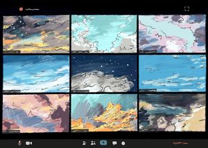 An illustration of a video chat screen with sky imagery.