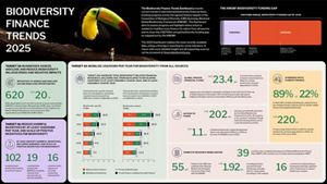 Infographic dashboard showing the latest figures for biodiversity finance globally.