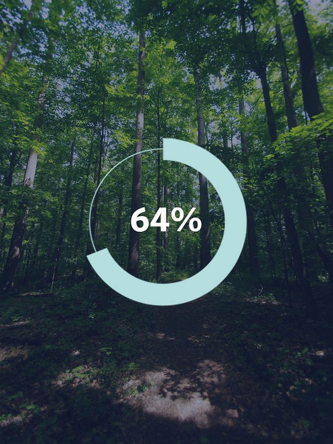 Graphic showing a tree and the number '64%'.