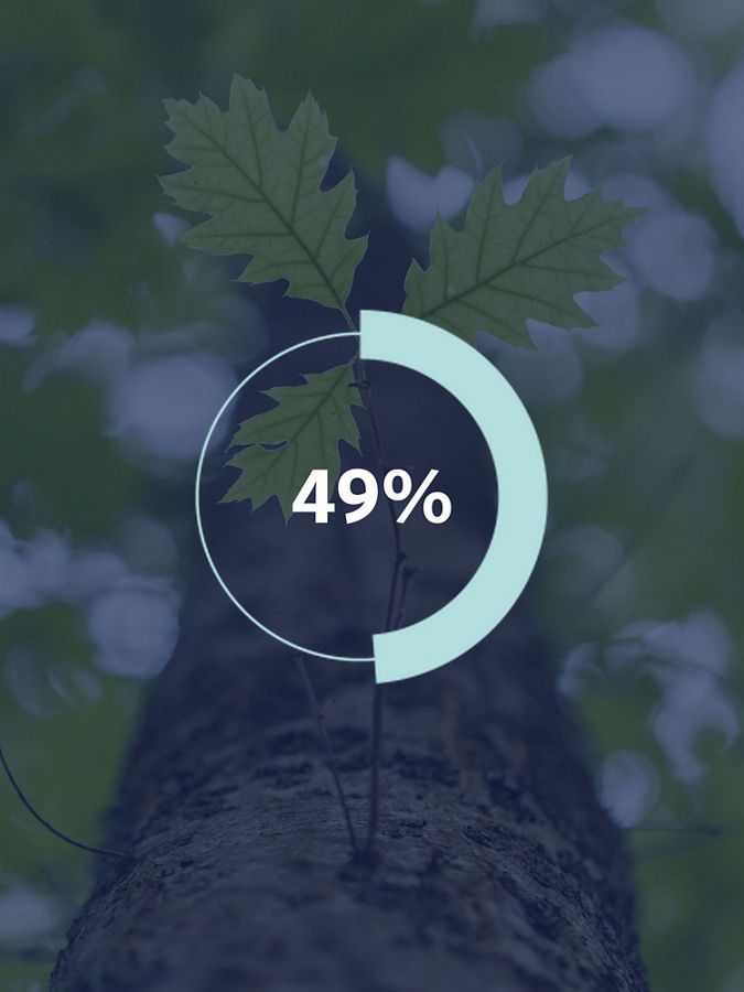 Graphic showing a tree and the number '49%'.