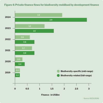 Chart showing the private finance flows towards biodiversity.