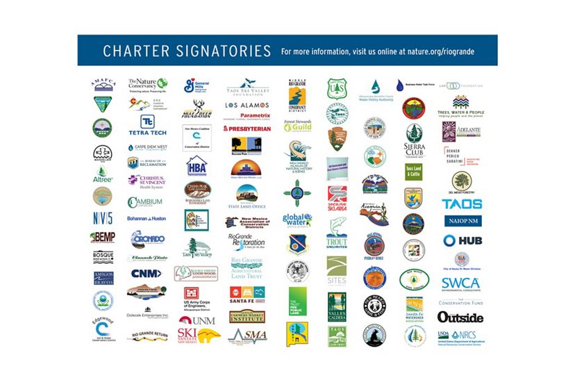 Graphic collage of 100 logos--all signatories for the Rio Grande Water Fund.