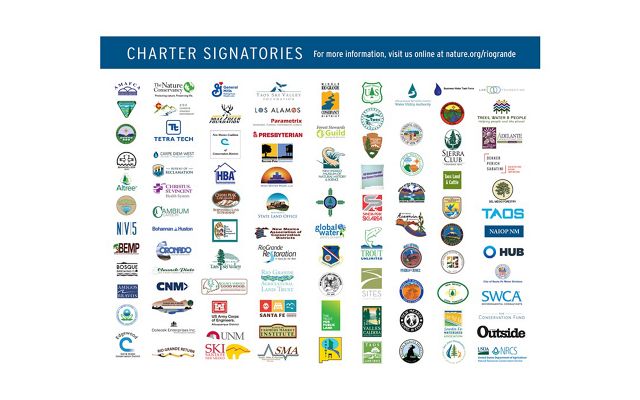 Graphic collage of 100 logos--all signatories for the Rio Grande Water Fund.