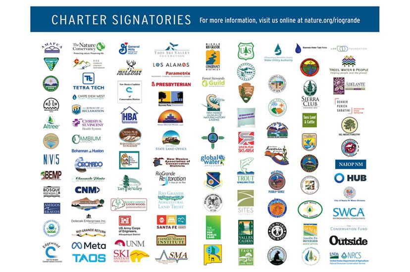 Graphic collage of 100+ logos--all signatories for the Rio Grande Water Fund.