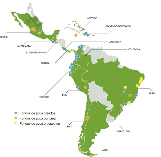 Mapa de la ubicación de los fondos de agua