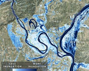 Map showing flooding around the Mississippi River near Cairo, Illinois.