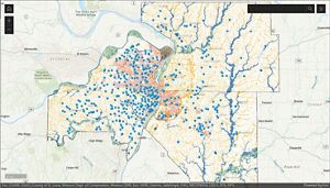 A map of St. Louis with highlighted areas showing data points from the tool.