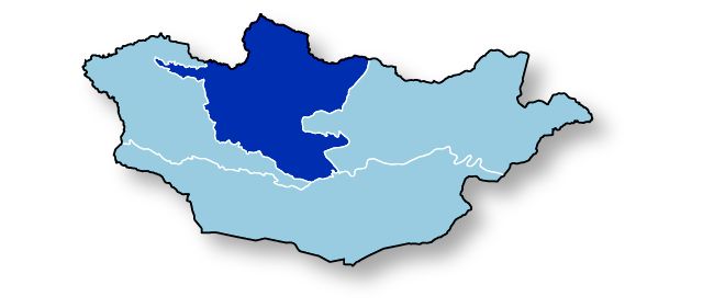 A map of Mongolia with the northern part of the country highlighted
