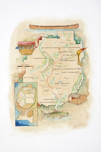 An illustrated map of the Adirondacks shows Follensby Pond.
