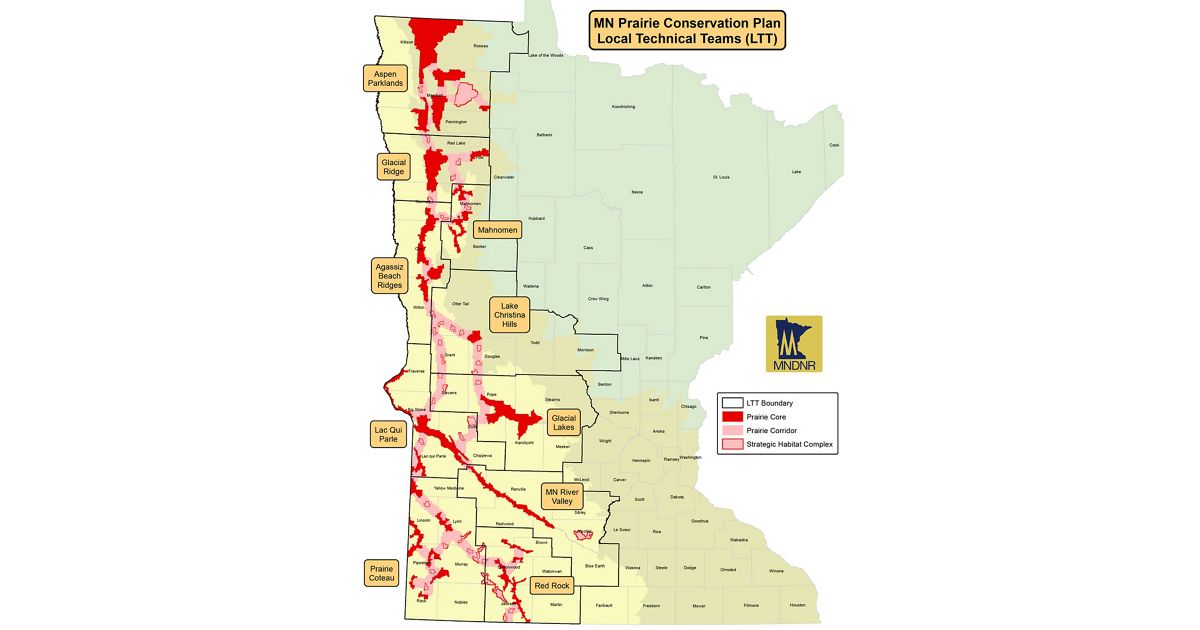 Prairie Conservation Plan Local Technical Teams (LTT) for prairie restoration in Minnesota. This map was updated in May 2017.