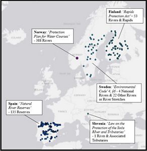 Map showing European water courses