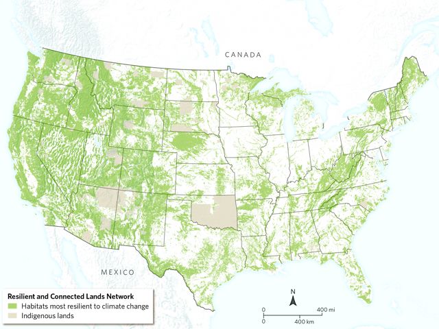 Map of Lower 48 U.S. showing resilient lands. 