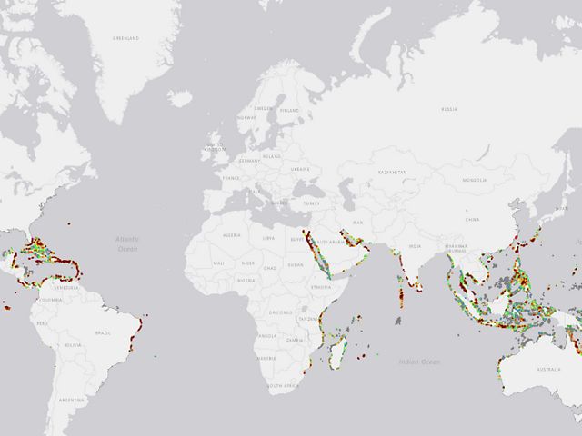Global map showing areas where oceans have been mapped.