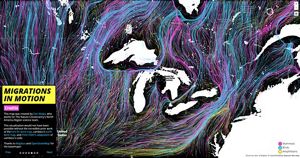 A map of migration routes around the Great Lakes.