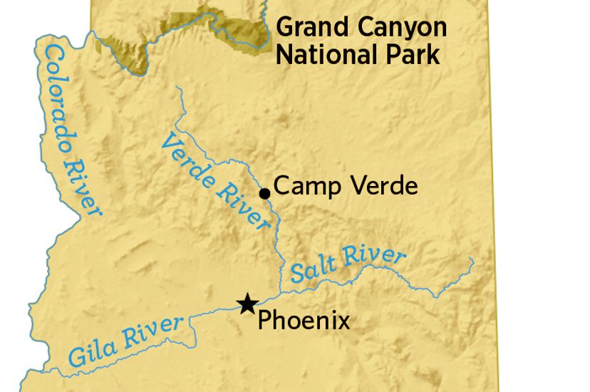 Un mapa de Arizona muestra en dónde está Camp Verde.