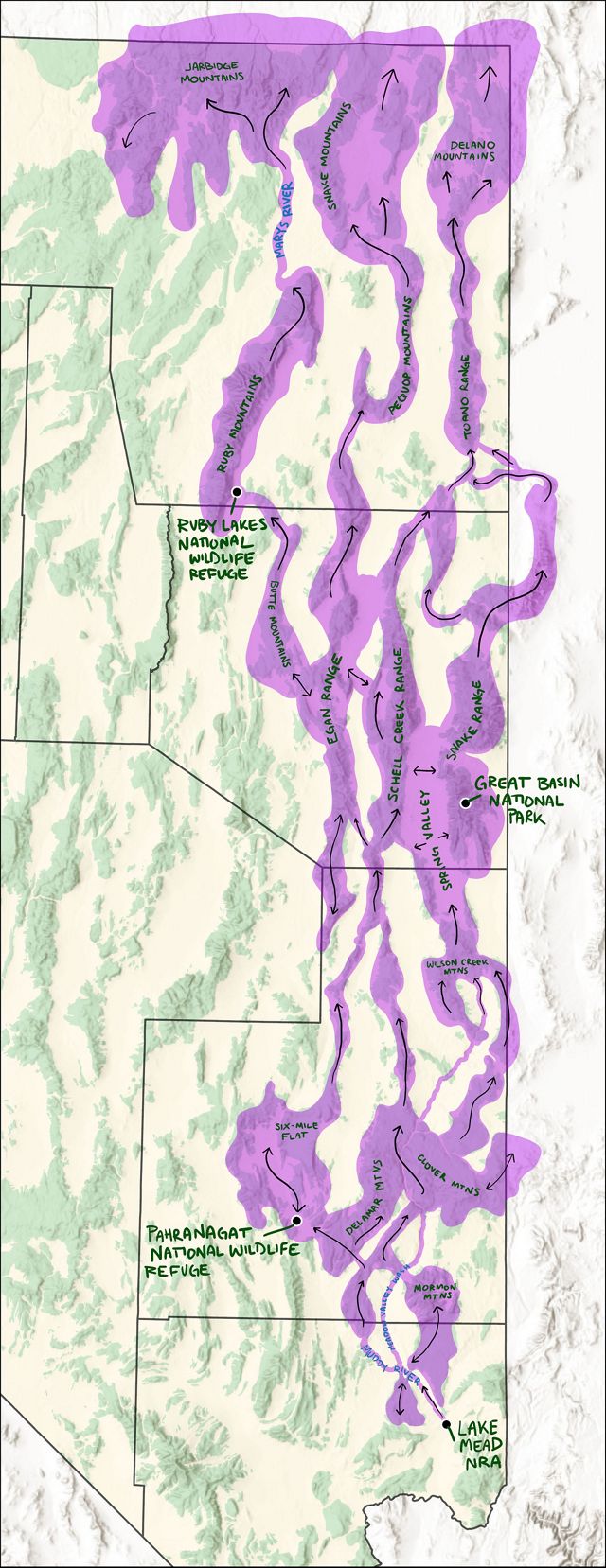 Map of Monsoon Passage, a climate corridor on the eastern edge of Nevada.