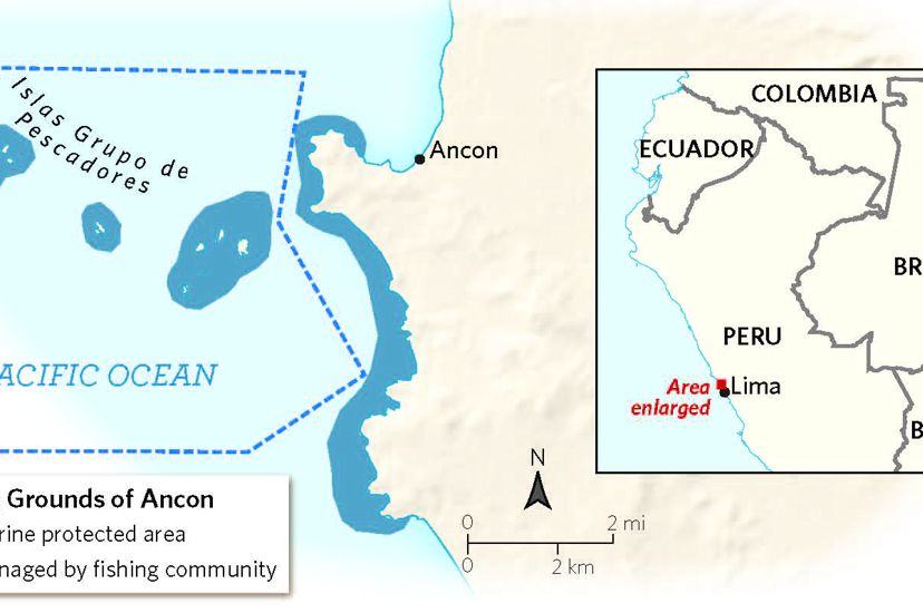 a map shows the fishing grounds off the coast of Peru