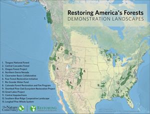 Map of Restoring America's Forests Demonstration Sites