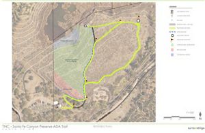 Santa Fe Canyon Preserve map with ADA trail outlined in yellow.