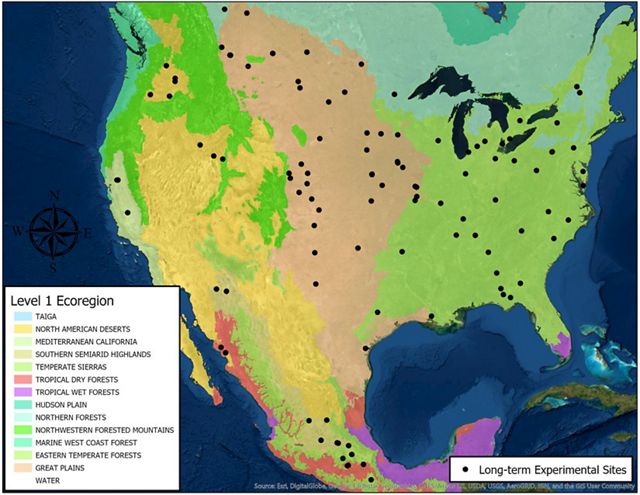 A map of North America, showing Soil Health Institute's 124 sites recording soil health data.