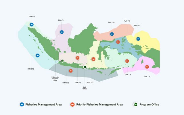 A map of Indonesia marking the fishing areas.