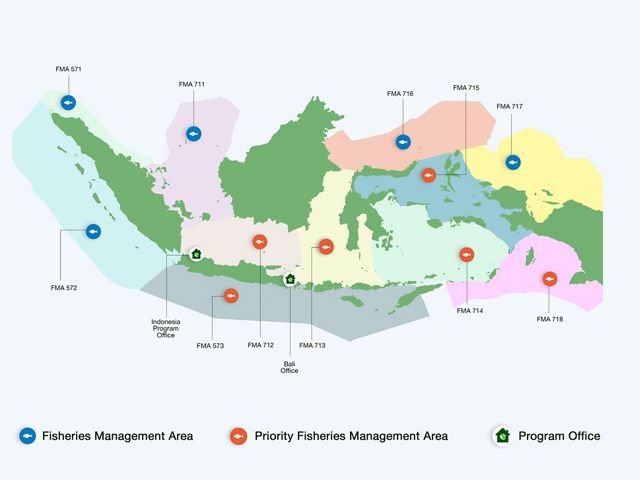 A map of Indonesia marking the fishing areas.
