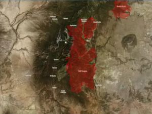 Map showing wildfire intensity in New Mexico.