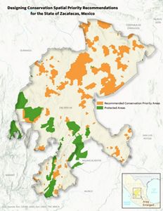Cartography of conservation areas identified for the Zacatecas Water Fund in Mexico.