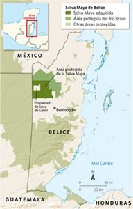 A map of the protected area in the Belize Maya Forest.